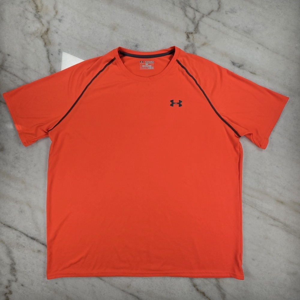 Under Armour UA Tech Athletic T-Shirt Men's 2XL Orange HeatGear Loose Fit